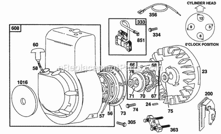 Blower Housing Rewind Assy Diagram and Parts List for 082232-0386-01  Briggs and Stratton Engine